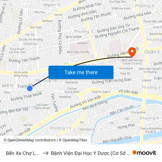 Bến Xe Chợ Lớn to Bệnh Viện Đại Học Y Dược (Cơ Sở 2) map