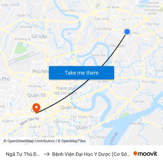 Ngã Tư Thủ Đức to Bệnh Viện Đại Học Y Dược (Cơ Sở 2) map