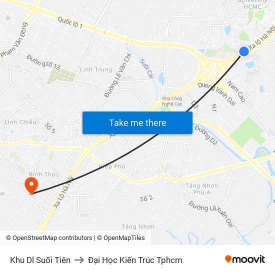 Khu Dl Suối Tiên to Đại Học Kiến Trúc Tphcm map