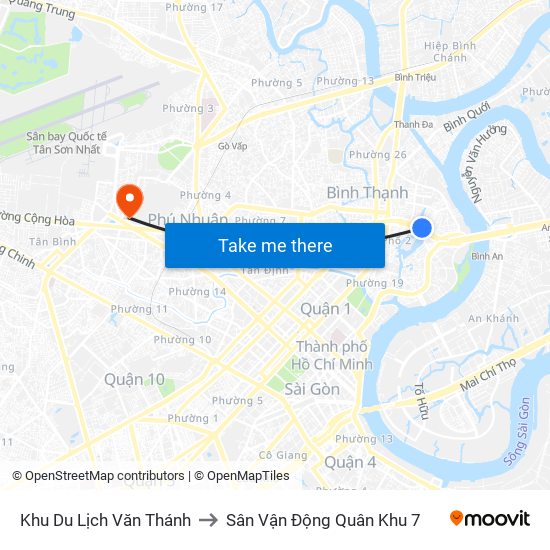 Khu Du Lịch Văn Thánh to Sân Vận Động Quân Khu 7 map