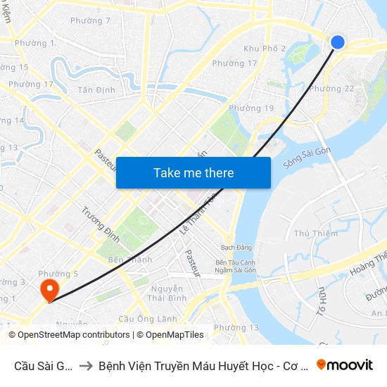 Cầu Sài Gòn to Bệnh Viện Truyền Máu Huyết Học - Cơ Sở 2 map