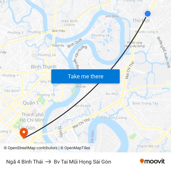 Ngã 4 Bình Thái to Bv Tai Mũi Họng Sài Gòn map