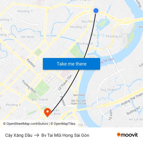 Cây Xăng Dầu to Bv Tai Mũi Họng Sài Gòn map