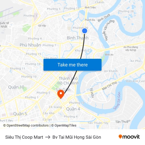 Siêu Thị Coop Mart to Bv Tai Mũi Họng Sài Gòn map