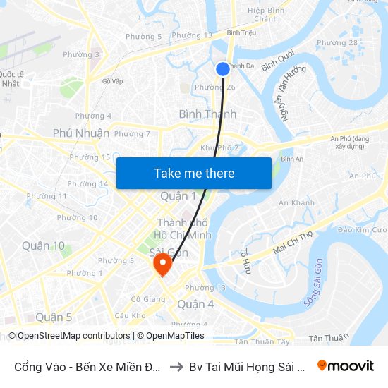 Cổng Vào - Bến Xe Miền Đông to Bv Tai Mũi Họng Sài Gòn map