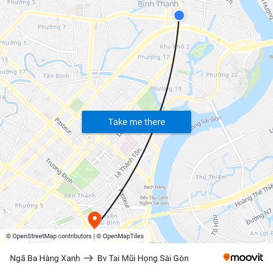 Ngã Ba Hàng Xanh to Bv Tai Mũi Họng Sài Gòn map