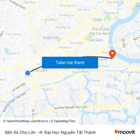 Bến Xe Chợ Lớn to Đại Học Nguyễn Tất Thành map