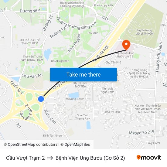 Cầu Vượt Trạm 2 to Bệnh Viện Ung Bướu (Cơ Sở 2) map