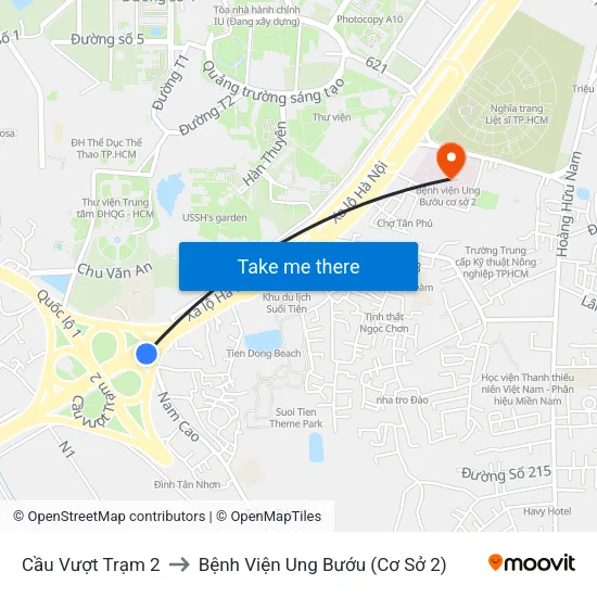 Cầu Vượt Trạm 2 to Bệnh Viện Ung Bướu (Cơ Sở 2) map