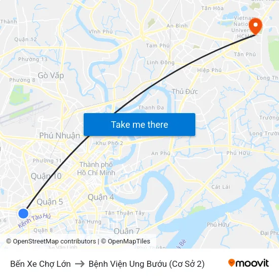 Bến Xe Chợ Lớn to Bệnh Viện Ung Bướu (Cơ Sở 2) map
