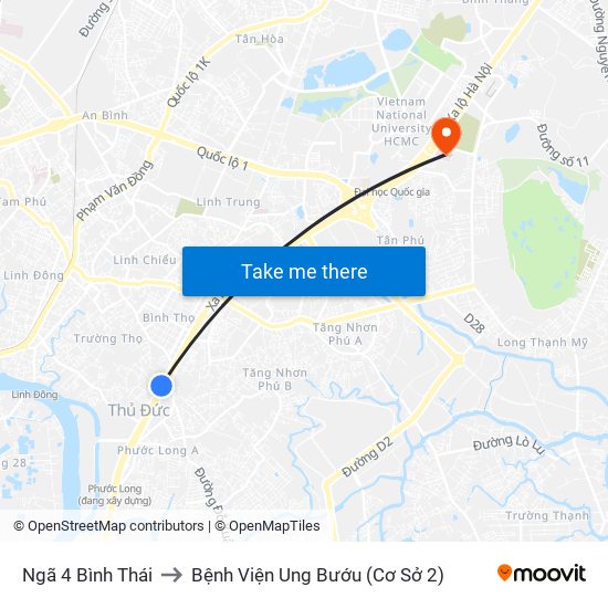 Ngã 4 Bình Thái to Bệnh Viện Ung Bướu (Cơ Sở 2) map