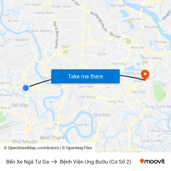 Bến Xe Ngã Tư Ga to Bệnh Viện Ung Bướu (Cơ Sở 2) map