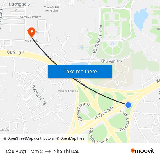 Cầu Vượt Trạm 2 to Nhà Thi Đấu map