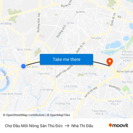 Chợ Đầu Mối Nông Sản Thủ Đức to Nhà Thi Đấu map