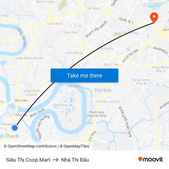 Siêu Thị Coop Mart to Nhà Thi Đấu map