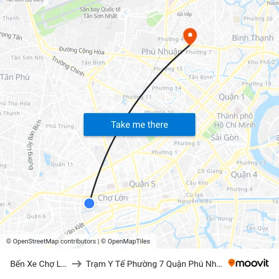 Bến Xe Chợ Lớn to Trạm Y Tế Phường 7 Quận Phú Nhuận map