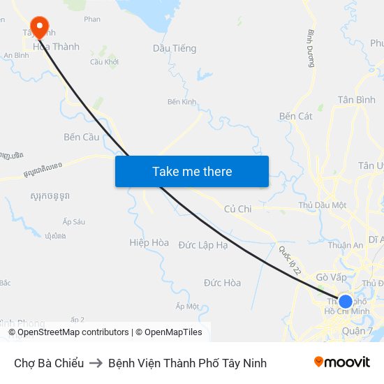 Chợ Bà Chiểu to Bệnh Viện Thành Phố Tây Ninh map
