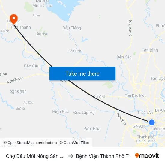 Chợ Đầu Mối Nông Sản Thủ Đức to Bệnh Viện Thành Phố Tây Ninh map