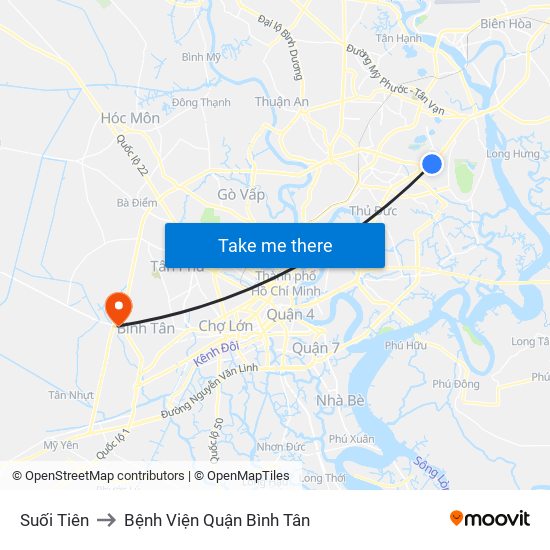 Suối Tiên to Bệnh Viện Quận Bình Tân map