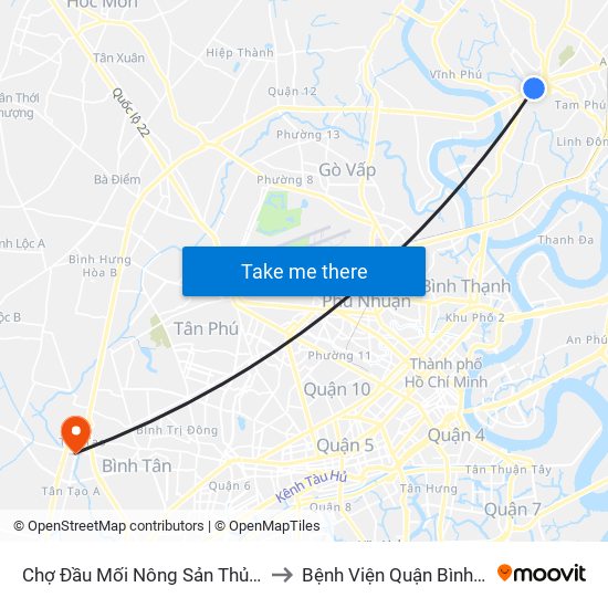 Chợ Đầu Mối Nông Sản Thủ Đức to Bệnh Viện Quận Bình Tân map