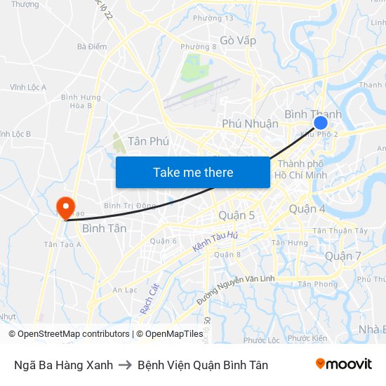 Ngã Ba Hàng Xanh to Bệnh Viện Quận Bình Tân map