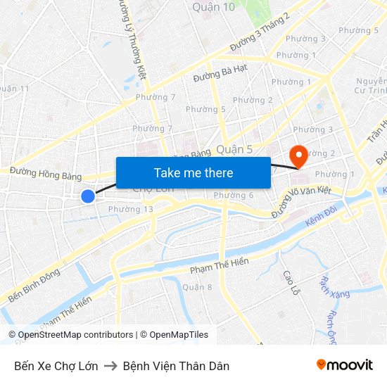 Bến Xe Chợ Lớn to Bệnh Viện Thân Dân map