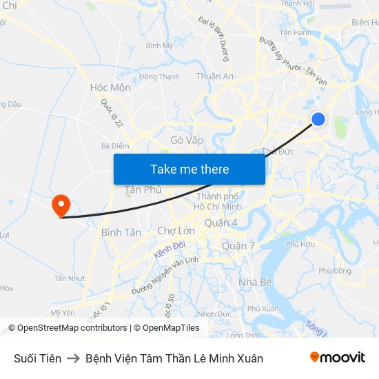 Suối Tiên to Bệnh Viện Tâm Thần Lê Minh Xuân map