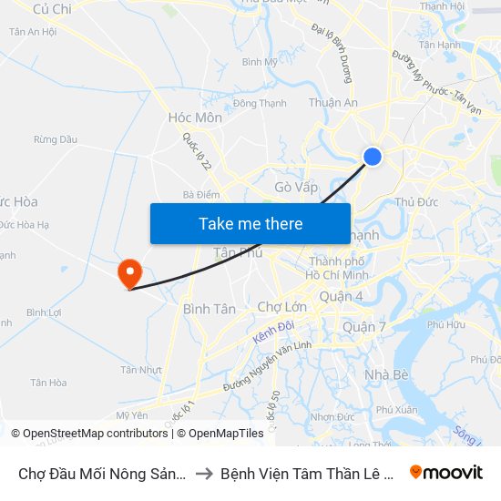 Chợ Đầu Mối Nông Sản Thủ Đức to Bệnh Viện Tâm Thần Lê Minh Xuân map