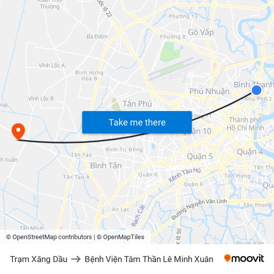 Trạm Xăng Dầu to Bệnh Viện Tâm Thần Lê Minh Xuân map