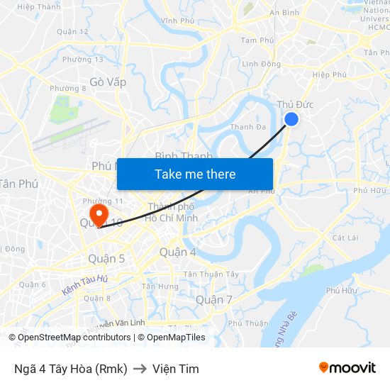 Ngã 4 Tây Hòa (Rmk) to Viện Tim map