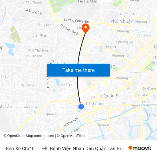 Bến Xe Chợ Lớn to Bệnh Viện Nhân Dân Quận Tân Bình map