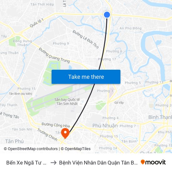 Bến Xe Ngã Tư Ga to Bệnh Viện Nhân Dân Quận Tân Bình map