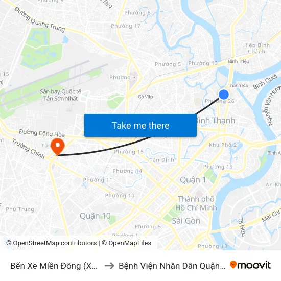 Bến Xe Miền Đông (Xe Khách) to Bệnh Viện Nhân Dân Quận Tân Bình map