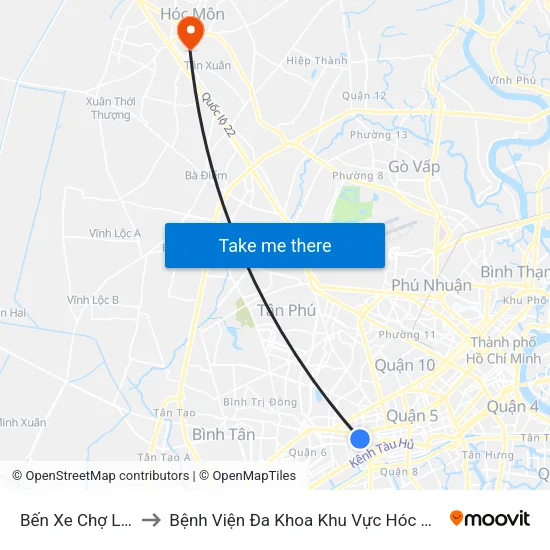 Bến Xe Chợ Lớn to Bệnh Viện Đa Khoa Khu Vực Hóc Môn map