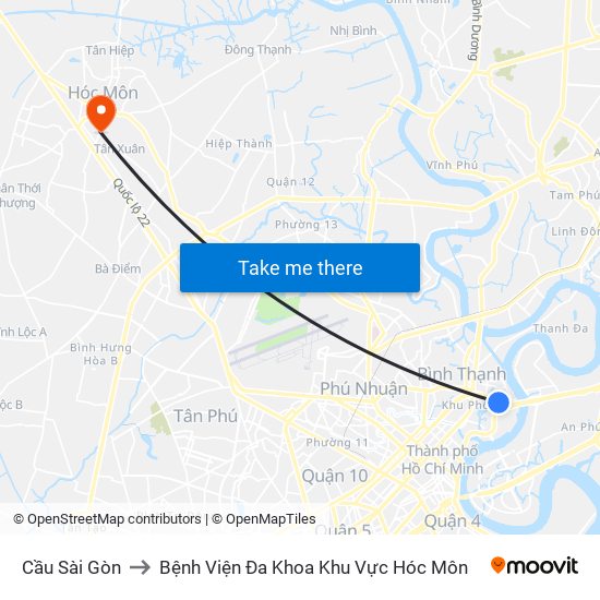 Cầu Sài Gòn to Bệnh Viện Đa Khoa Khu Vực Hóc Môn map