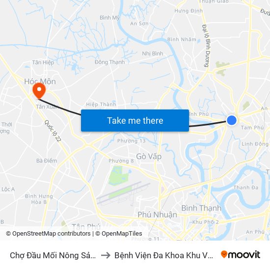 Chợ Đầu Mối Nông Sản Thủ Đức to Bệnh Viện Đa Khoa Khu Vực Hóc Môn map