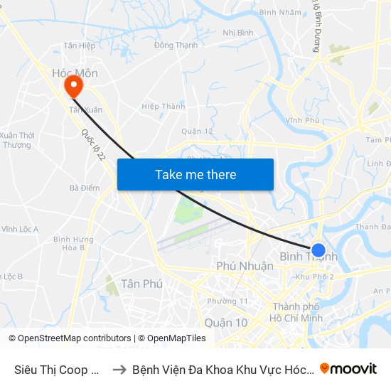 Siêu Thị Coop Mart to Bệnh Viện Đa Khoa Khu Vực Hóc Môn map