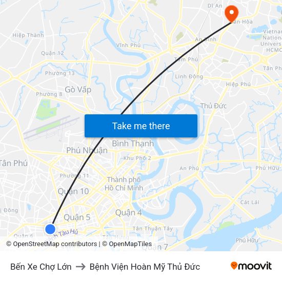 Bến Xe Chợ Lớn to Bệnh Viện Hoàn Mỹ Thủ Đức map