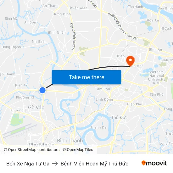 Bến Xe Ngã Tư Ga to Bệnh Viện Hoàn Mỹ Thủ Đức map