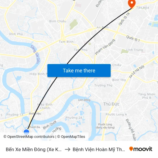 Bến Xe Miền Đông (Xe Khách) to Bệnh Viện Hoàn Mỹ Thủ Đức map