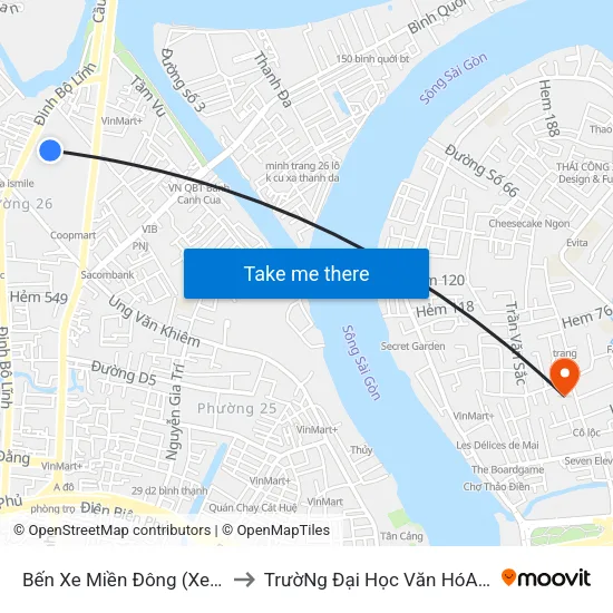 Bến Xe Miền Đông (Xe Khách) to TrườNg Đại Học Văn HóA Tp.Hcm map