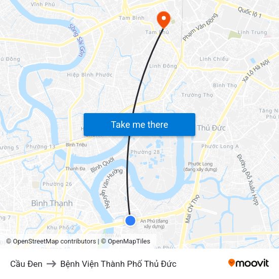 Cầu Đen to Bệnh Viện Thành Phố Thủ Đức map