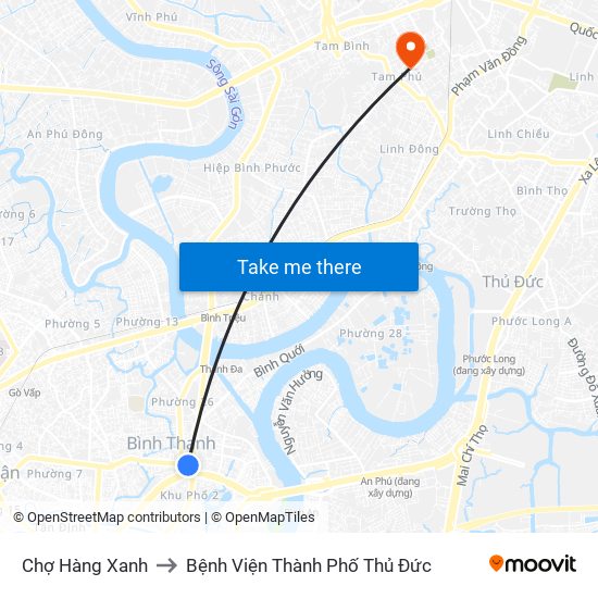 Chợ Hàng Xanh to Bệnh Viện Thành Phố Thủ Đức map