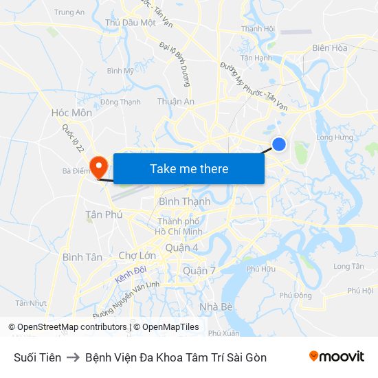 Suối Tiên to Bệnh Viện Đa Khoa Tâm Trí Sài Gòn map