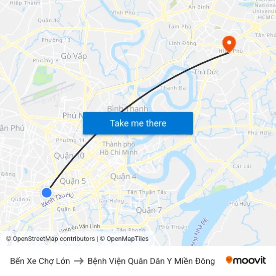 Bến Xe Chợ Lớn to Bệnh Viện Quân Dân Y Miền Đông map