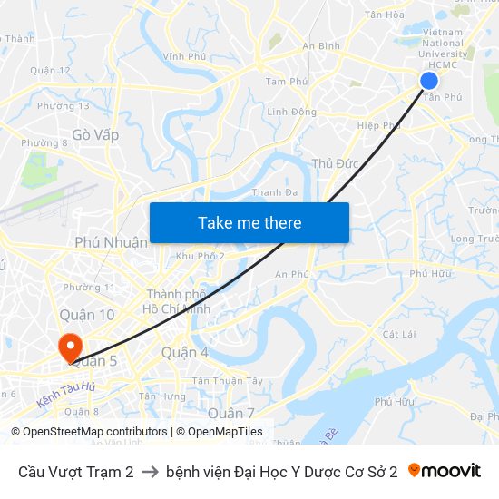 Cầu Vượt Trạm 2 to bệnh viện Đại Học Y Dược Cơ Sở 2 map