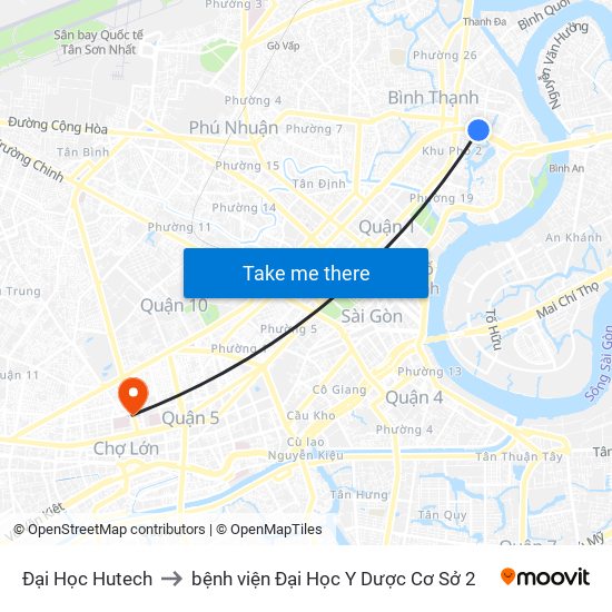 Đại Học Hutech to bệnh viện Đại Học Y Dược Cơ Sở 2 map