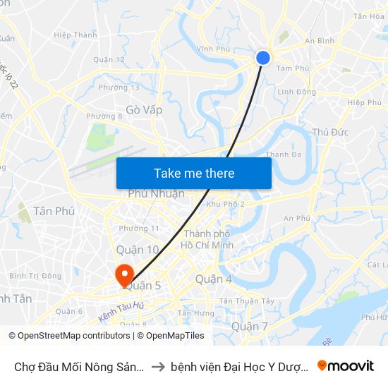 Chợ Đầu Mối Nông Sản Thủ Đức to bệnh viện Đại Học Y Dược Cơ Sở 2 map