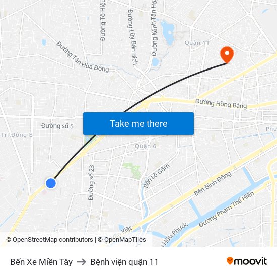 Bến Xe Miền Tây to Bệnh viện quận 11 map