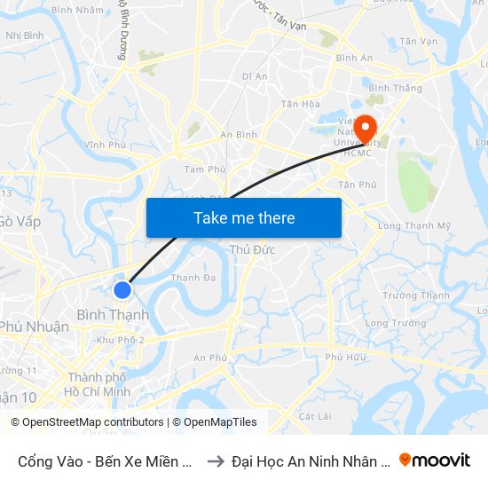 Cổng Vào - Bến Xe Miền Đông to Đại Học An Ninh Nhân Dân map